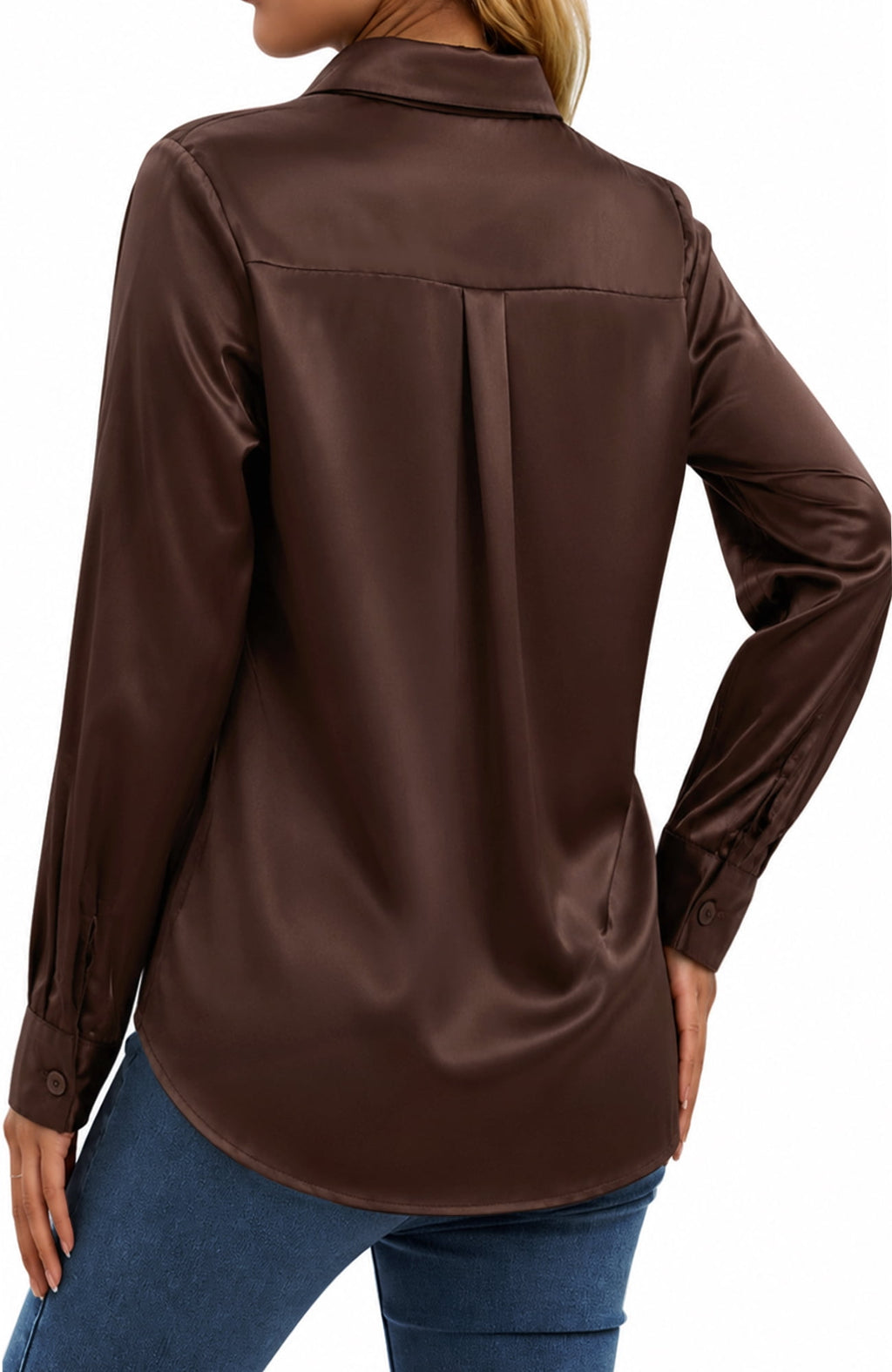 UVN Blouses for Women Long Sleeve Satin Shirts Button Down Ladies Casual Top