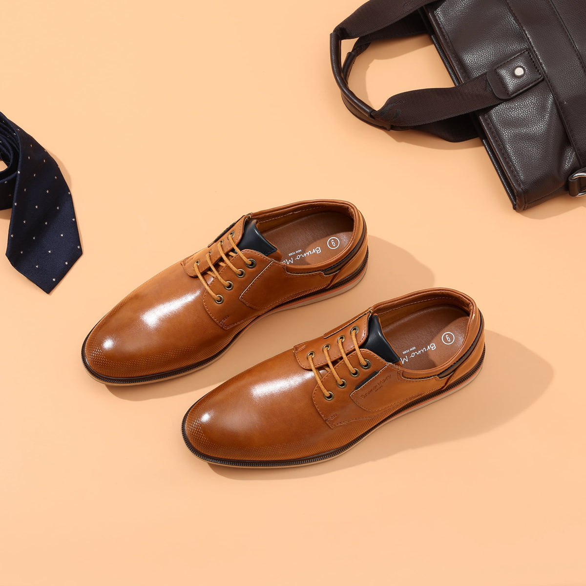 Bruno Marc Mens Casual Shoes Round Toe Classic Lace-up Oxford Shoes Dress Shoes LG19009M BROWN Size 8.5