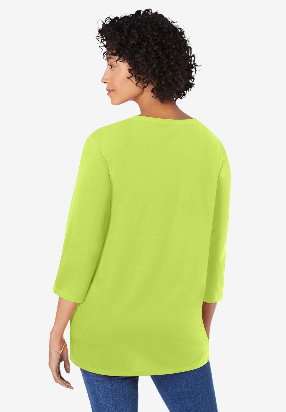 Woman Within Plus Size Perfect Three-Quarter Sleeve V-Neck Tunic