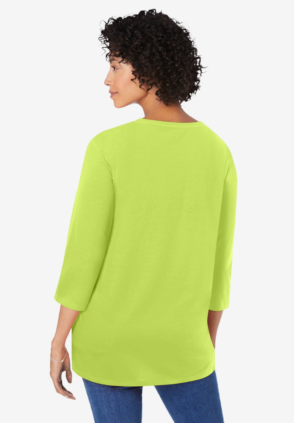 Woman Within Plus Size Perfect Three-Quarter Sleeve V-Neck Tunic