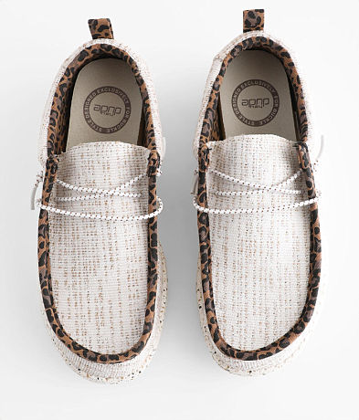 Hey Dude Wally Womans White Pieced Leopard Shoes