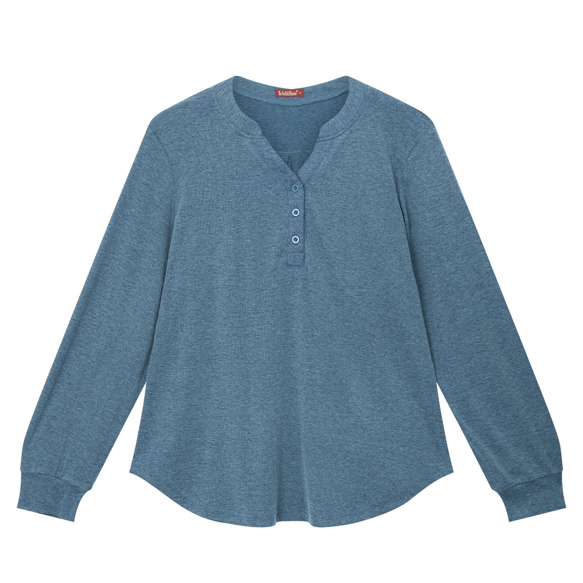 WellSize Plus Size Blouses for Women Henley V Neck Tops Casual Long Sleeve Button Shirts Fall Pullover Outfit