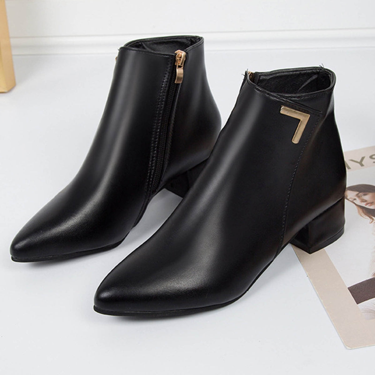 hopeusnice Women's Suede Ankle Boots Low Heel Pointed Toe Zipper Booties Comfortable Block Heel Dress Shoes Fall Winter Footwear Beige 42