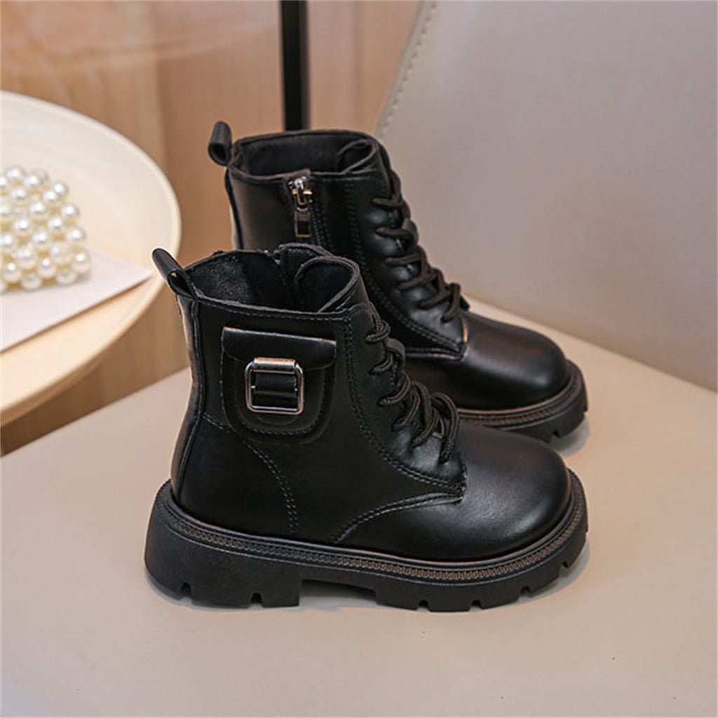 BXJX Girls Ankle Boots with Zipper, Outdoor Fall Winter Soft Sole Non-Slip Lace Up Boots Silver Size 12.5 Little Kids