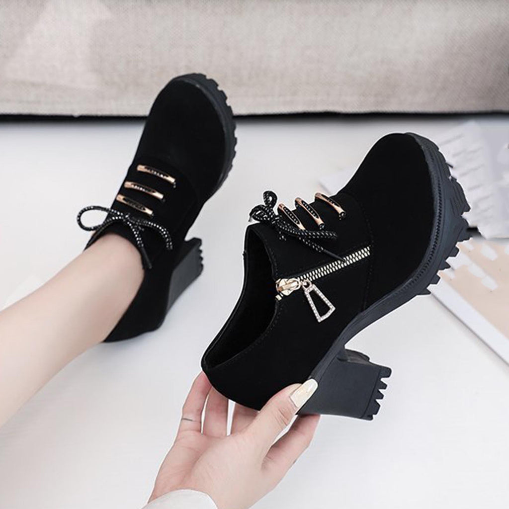 hopeusnice Women's Ankle Boots Lace Up Buckle Zipper Chunky Heel Shoes Comfortable Suede Round Toe Block Heel Fall Winter Boots Outdoor Black 37