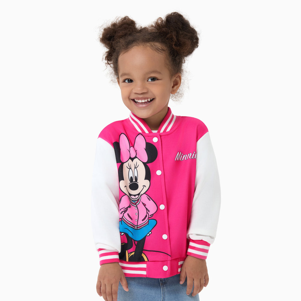 Disney Girls Bomber Jacket Minnie Mouse Colorblock Varsity Lightweight Sweatshirts Gift Fall Spring Sizes 3-10