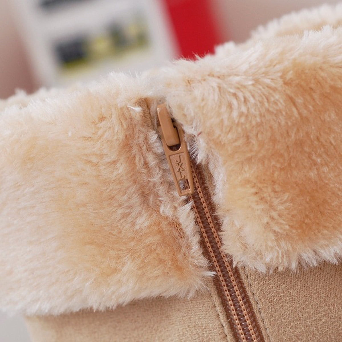 hopeusnice Women's Winter Boots Fuzzy Fleece Lined Knee High Snow Boots Warm Plush Lace Up Outdoor Ankle Boots Beige 36