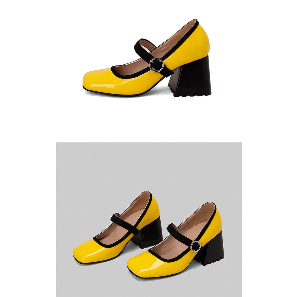 hopeusnice Women's Mary Jane Buckle Block Heel Pumps Square Toe Chunky Heel Dress Shoes Comfortable Formal Wedding Party Shoes Green 38