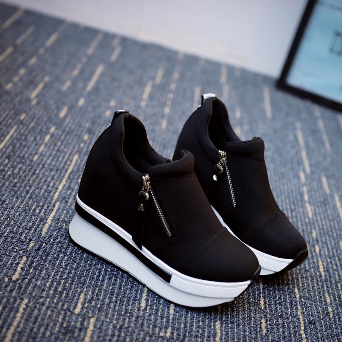 Hvyesh Women Thick Bottom Wedge Sneakers Slip On Loafers Casual Dressy Walking Comfort Shoes Wide Low Top Trendy Canvas Shoes Women's Shoes