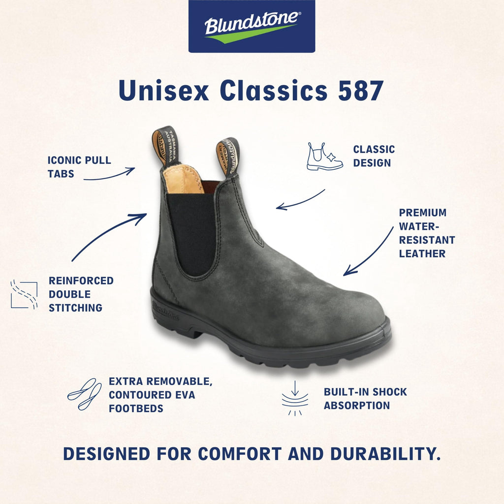 Blundstone 587 Unisex Classic Series Chelsea Boot for Men and Women with Shock Absorption and Premium Water Resistant Leather, Rustic Black, 6 US Men / 8 US Women / 5 AU - AUTHORIZED DEALER
