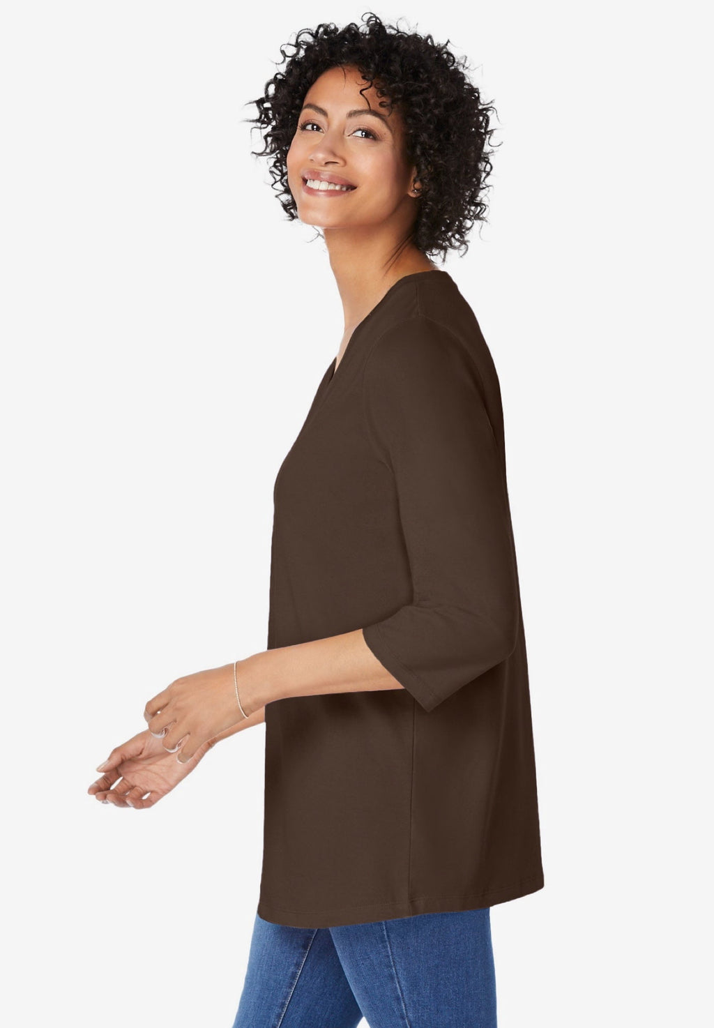 Woman Within Plus Size Perfect Three-Quarter Sleeve V-Neck Tunic