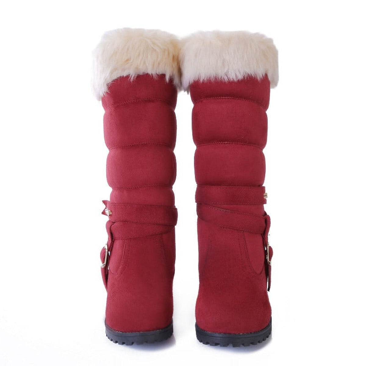Mid Calf Boots For Women Thermal Plush Fleece Lined Suede Round Toe Chunky Mid Heels Winter Snow Boots Winter Warm Dress Long Tall Boots Blue 37