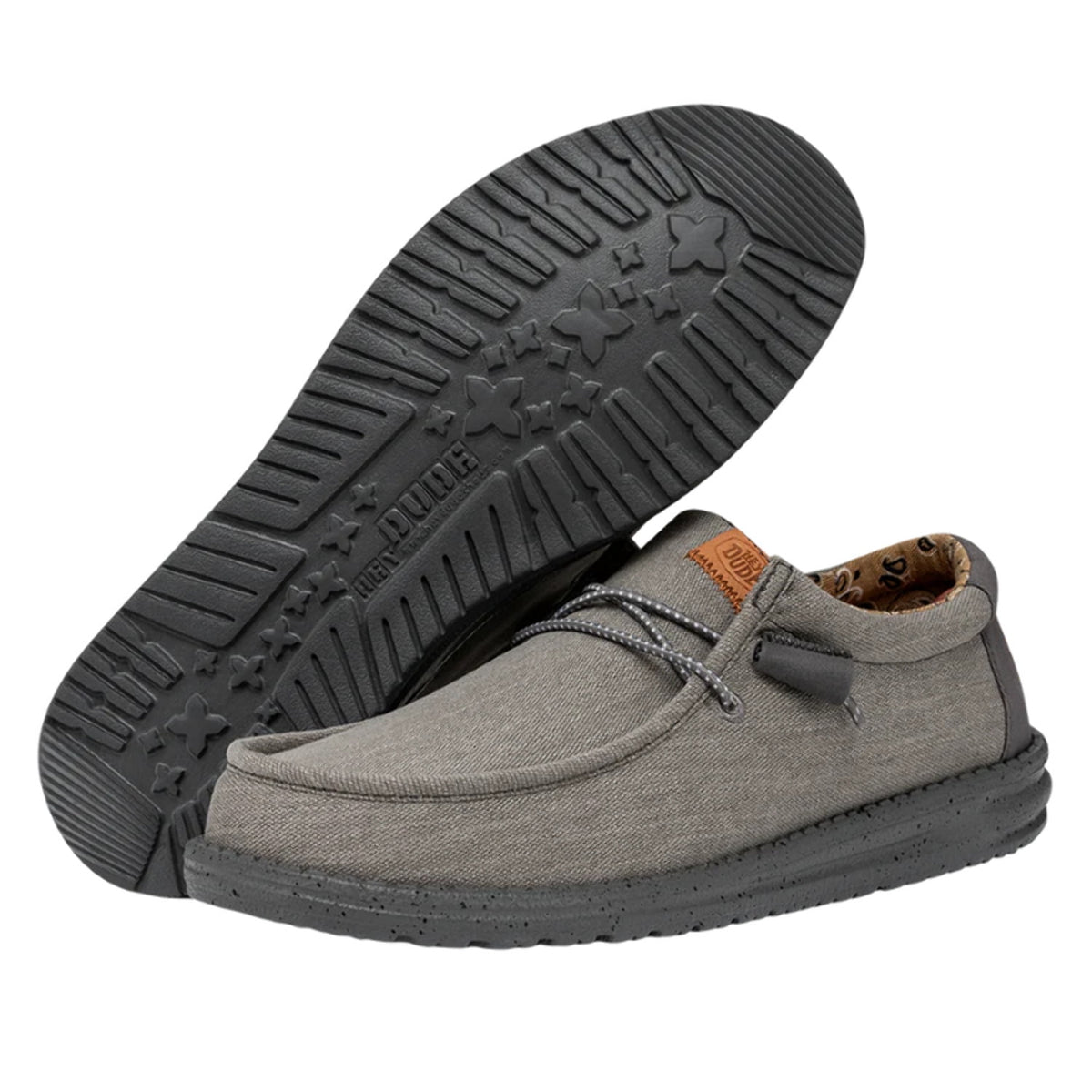 Mens Hey Dude Wally Charcoal Washed Canvas Casual Shoe