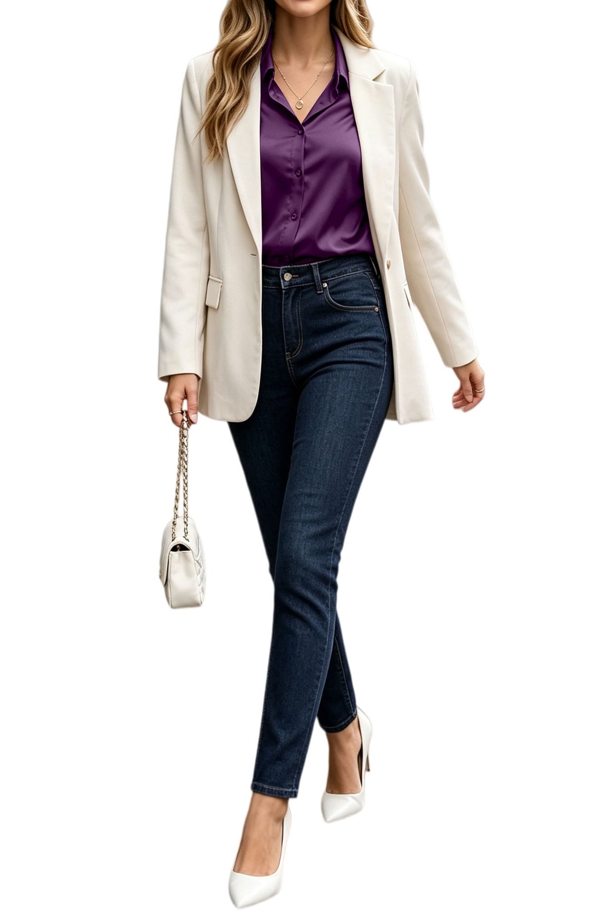 UVN Blouses for Women Long Sleeve Satin Shirts Button Down Ladies Casual Top