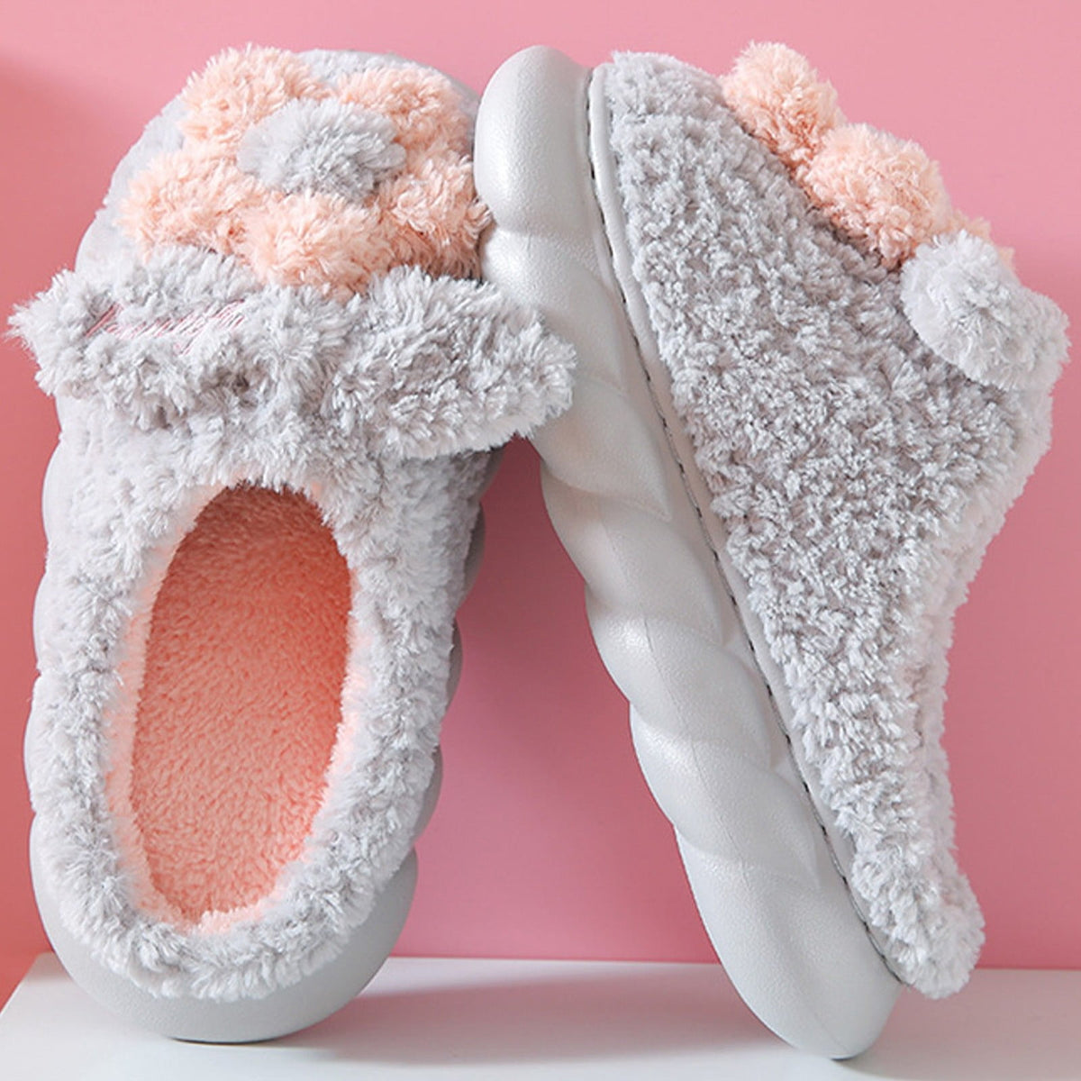 Mepaouo Women's Slippers Warm Plush Flowers Indoor Non Slip Winter House Shoes Slippers(Orange,5.5)