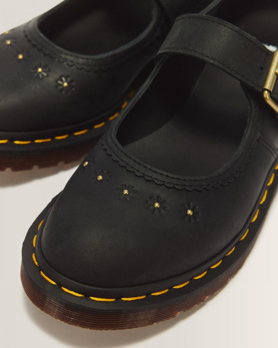Dr Martens Women's Mary Jane Flower Black Crazy Horse Leather - 42391001