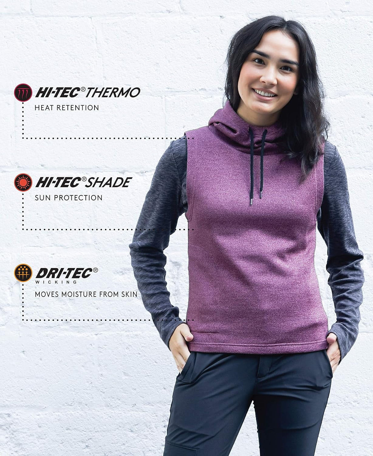 HI-TEC Women's Tarheel Hooded Cold Weather Active Vest, Blackened Pearl, X-Large