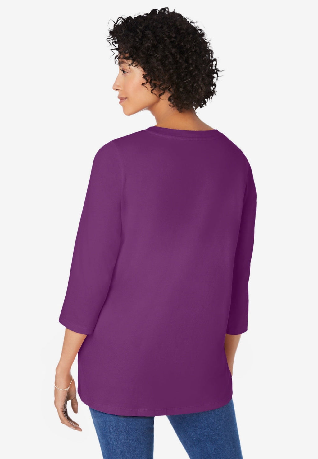 Woman Within Plus Size Perfect Three-Quarter Sleeve V-Neck Tunic