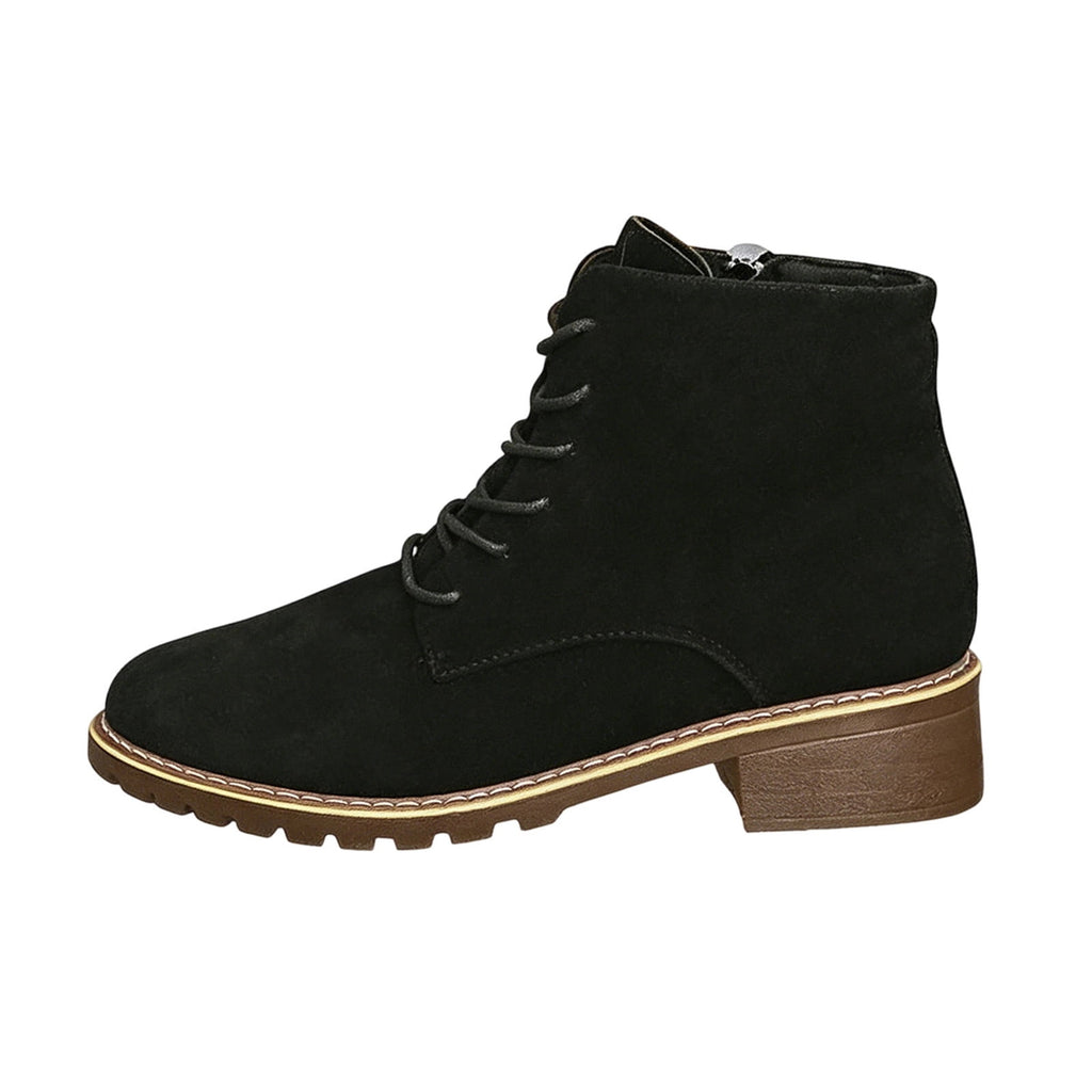 Bnwani Ankle Boots for Women Lace‑Up & Side Zipper Block Low Heel Round Toe Short Booties Black 38(US:6.5)