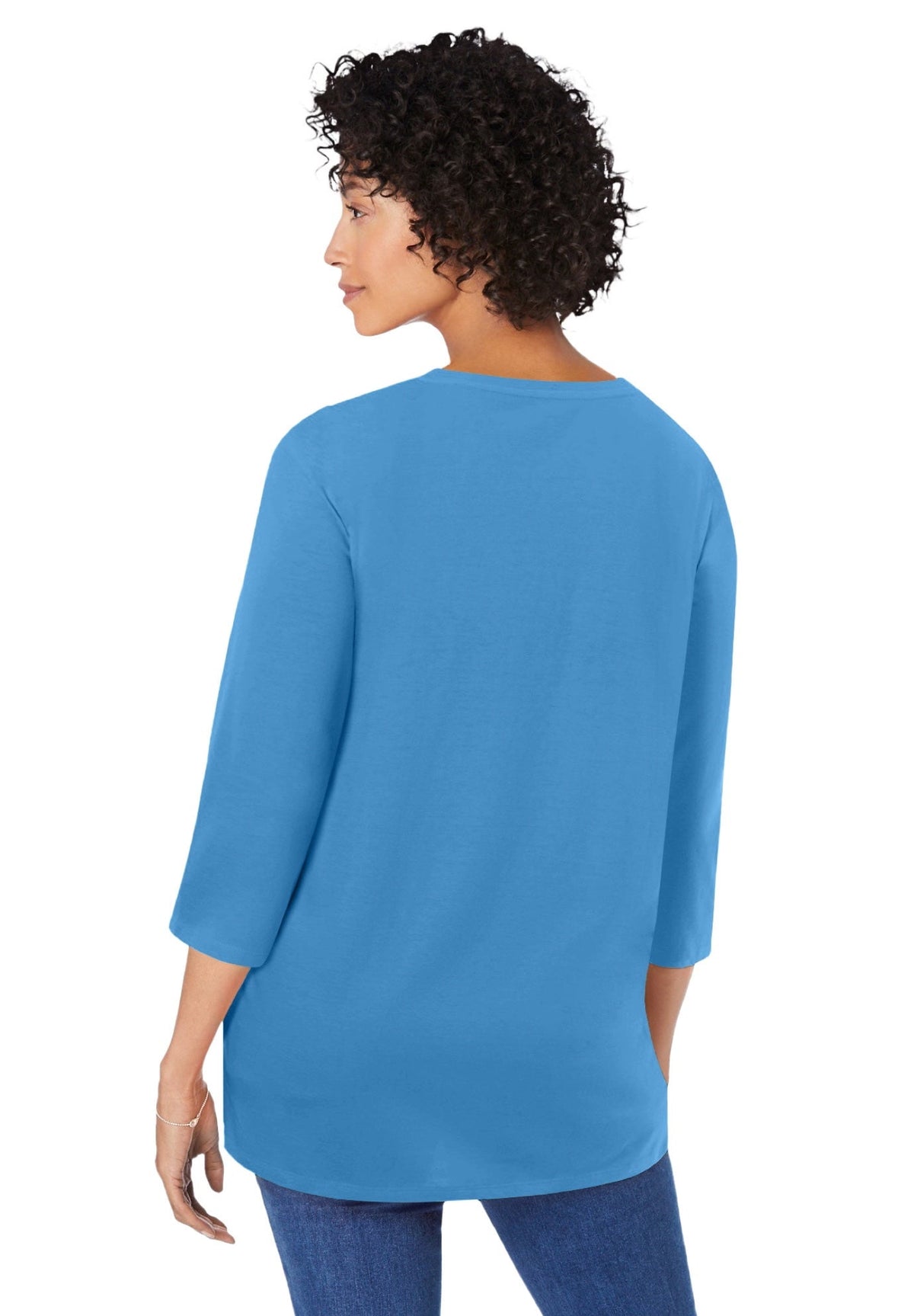 Woman Within Plus Size Perfect Three-Quarter Sleeve V-Neck Tunic