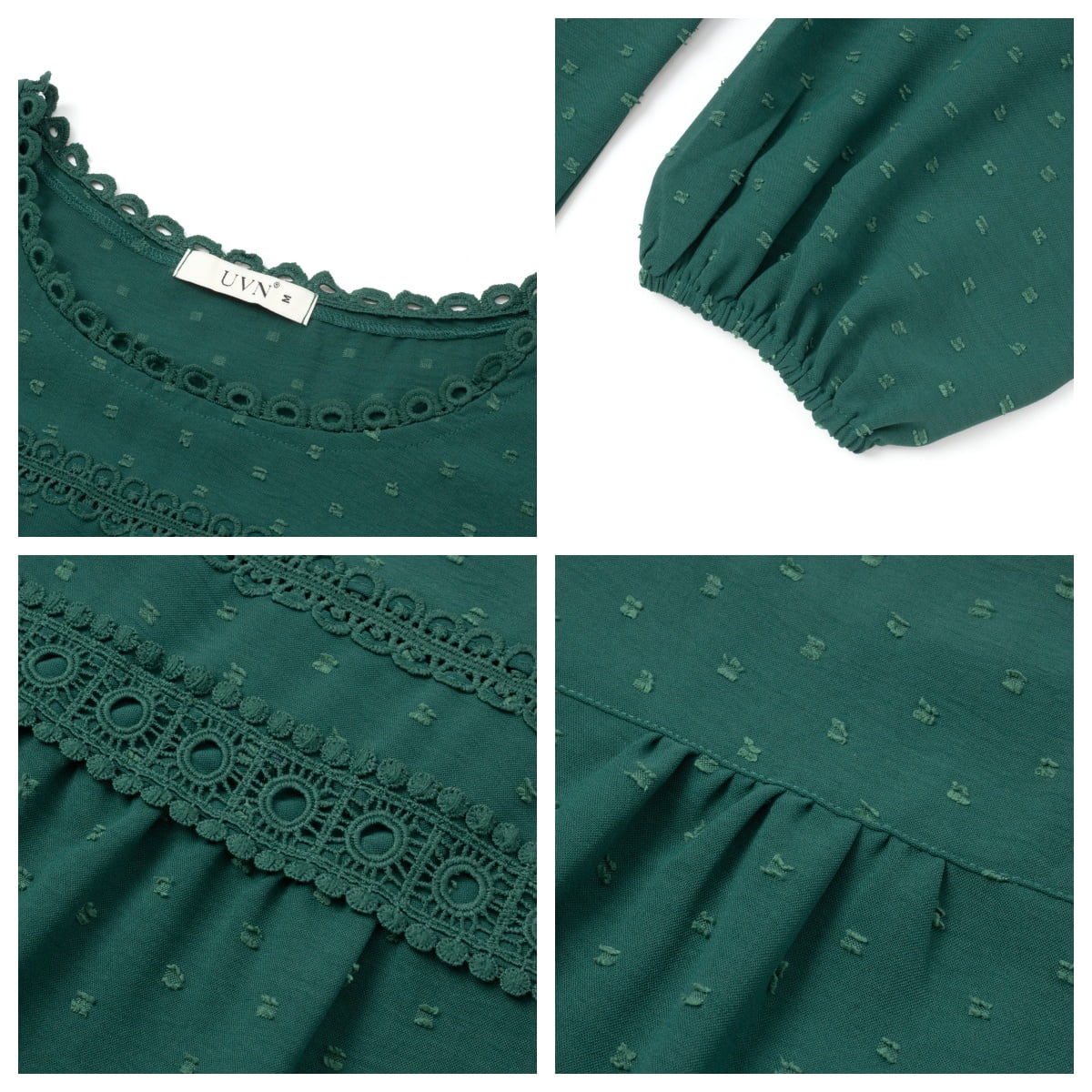 UVN Fall Shirts for Women Long Sleeve Blouses Ladies Crewneck Lace Crochet Tops Dressy Chiffon Blouses
