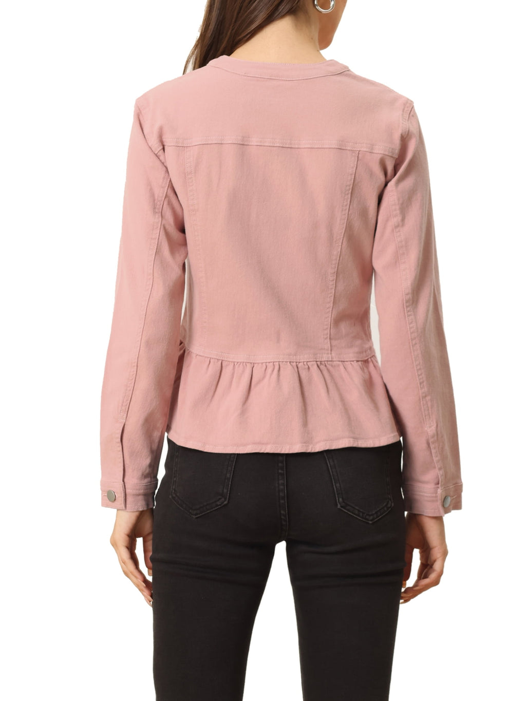 INSPIRE CHIC Women's Denim Jackets Button Down Peplum Hem Long Sleeves Cropped Jean Jackets White L