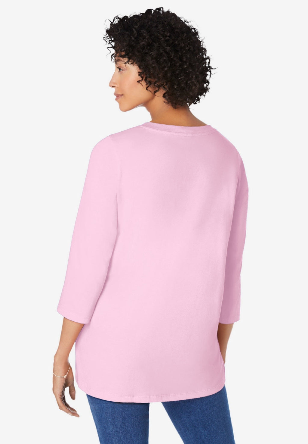 Woman Within Plus Size Perfect Three-Quarter Sleeve V-Neck Tunic