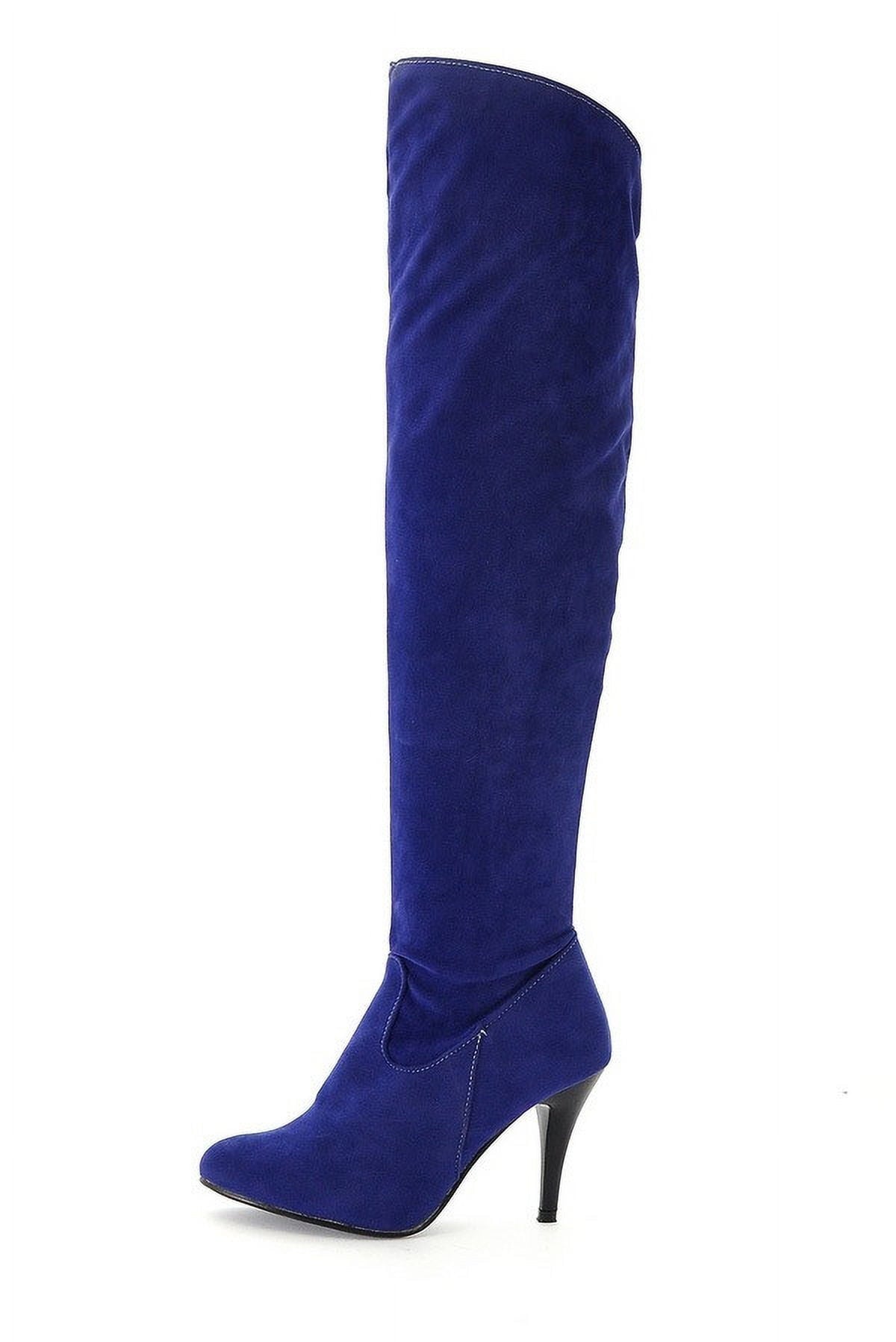hopeusnice Women's Over The Knee Boots High Heel Faux Leather Pointed Toe Stilettos Chunky Heel Thigh High Boots Winter Booties Matte black 39