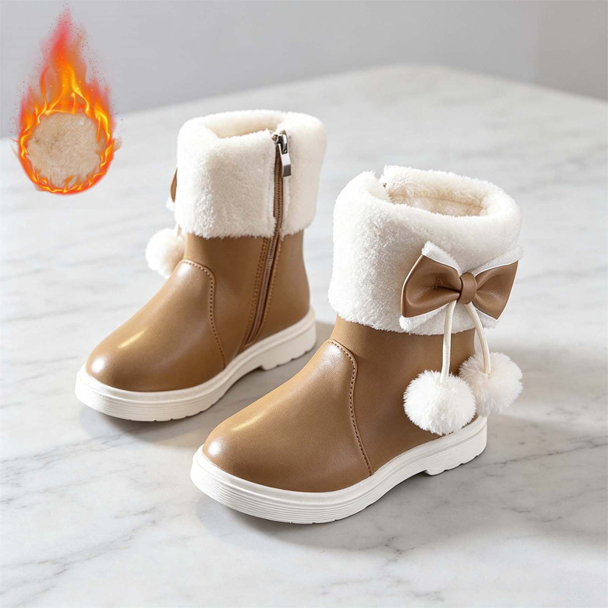 BXJX Girls Ankle Boots, Fleece Lined Warm Side Zipper Soft Sole Winter Shoots Khaki Size 11 Little Kids