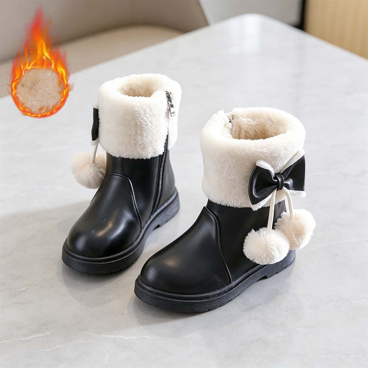 BXJX Girls Ankle Boots, Fleece Lined Warm Side Zipper Soft Sole Winter Shoots Khaki Size 11 Little Kids