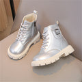 BXJX Girls Ankle Boots with Zipper, Outdoor Fall Winter Soft Sole Non-Slip Lace Up Boots Silver Size 12.5 Little Kids