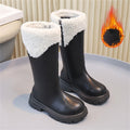 BXJX Girls Mid-Calf Boots, Fleece Lined Side Zipper Fall Winter Thermal Kids Riding Boots Black Size 2 Big Kids