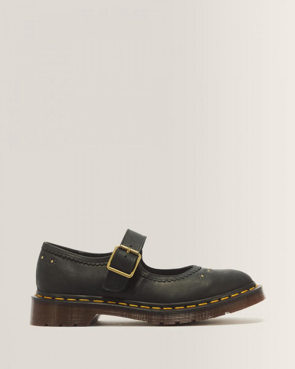 Dr Martens Women's Mary Jane Flower Black Crazy Horse Leather - 42391001