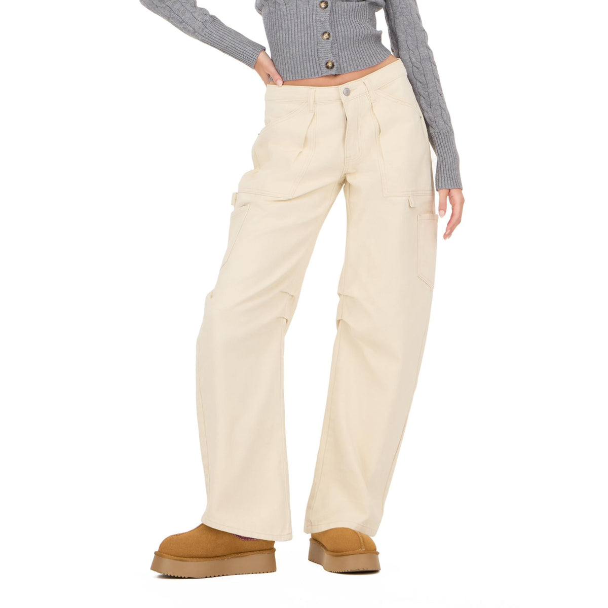 Forever 21 Women's Blue Barrel-Leg Cargo Jeans, Wide Barrel Silhouette for Everyday Casual Wear, Size 12