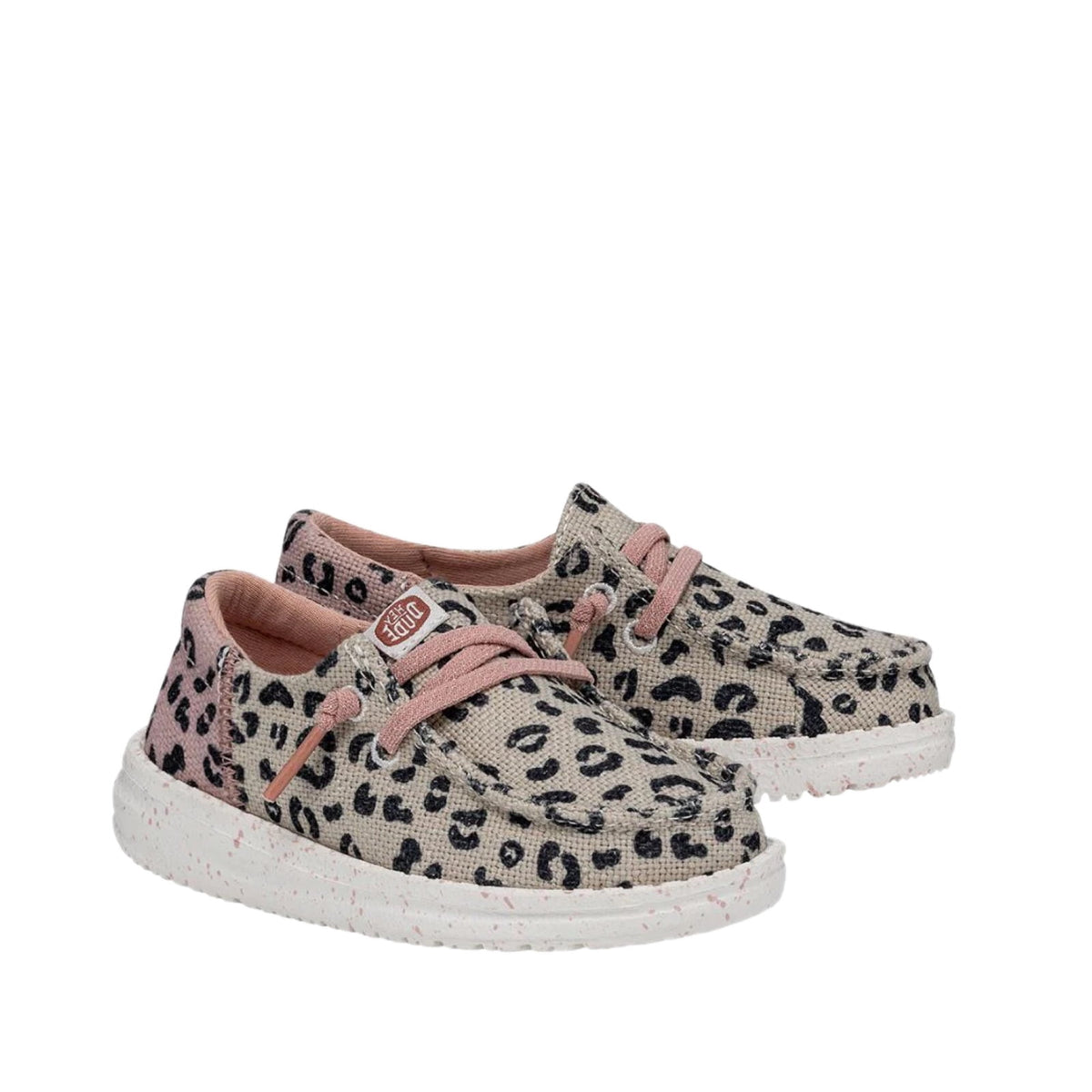 HEYDUDE Girl's Youth Wendy Funk Leo Slip On Loafer, Cream/Pink Size 4 | Animal Print | Lightweight Shoe, Woven Laces, Flexible Outsole