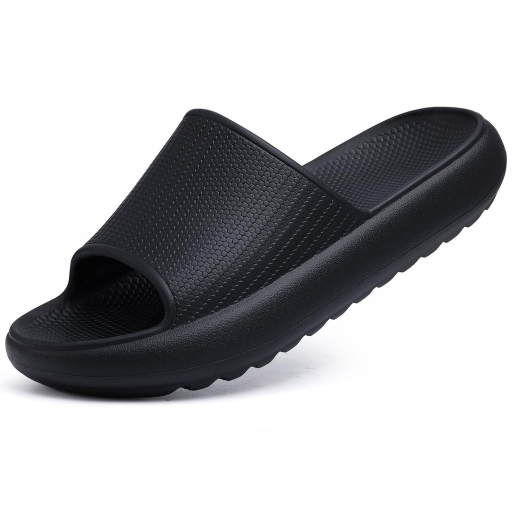 Litfun Cloud Slide Sandals for Women Men Summer Shower Shoes Soft Pillow Slippers Arch Support Beach Slides, Black
