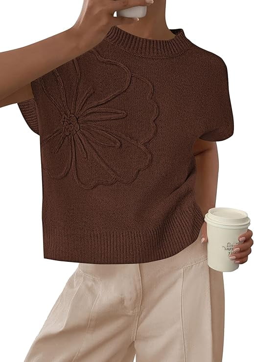 PRETTYGARDEN Women's Spring Sweater Vest Trendy Flower Knit Short Sleeve Cute Pullover Tank Tops Summer Fashion Clothing