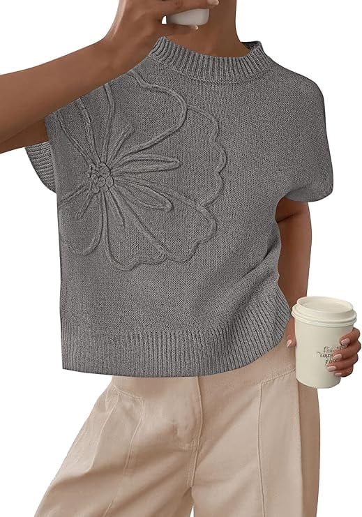 PRETTYGARDEN Women's Spring Sweater Vest Trendy Flower Knit Short Sleeve Cute Pullover Tank Tops Summer Fashion Clothing
