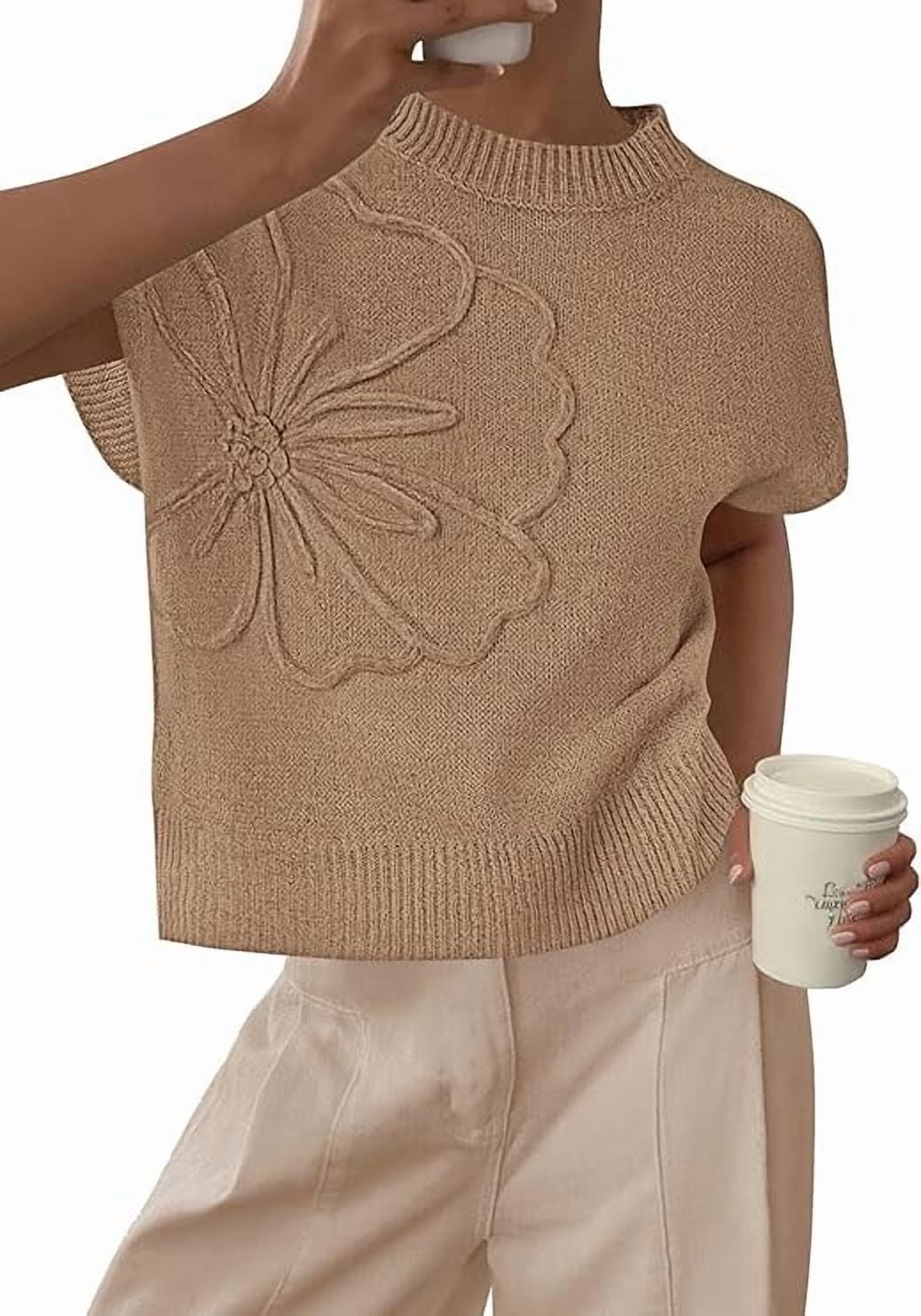 PRETTYGARDEN Women's Spring Sweater Vest Trendy Flower Knit Short Sleeve Cute Pullover Tank Tops Summer Fashion Clothing