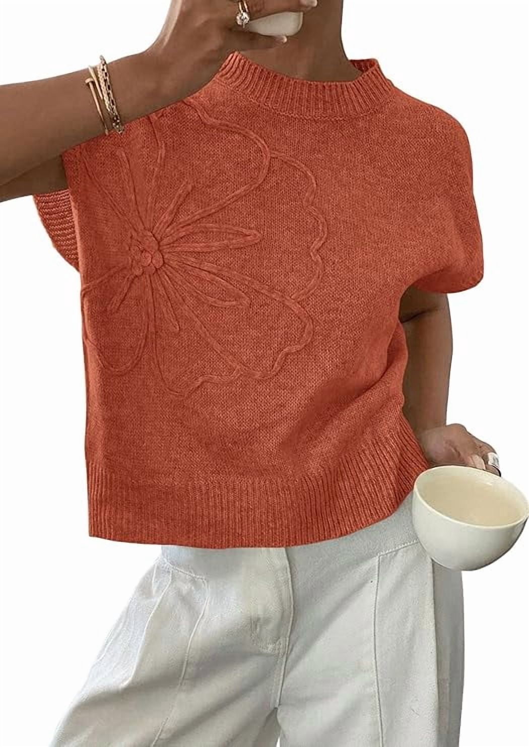 PRETTYGARDEN Women's Spring Sweater Vest Trendy Flower Knit Short Sleeve Cute Pullover Tank Tops Summer Fashion Clothing