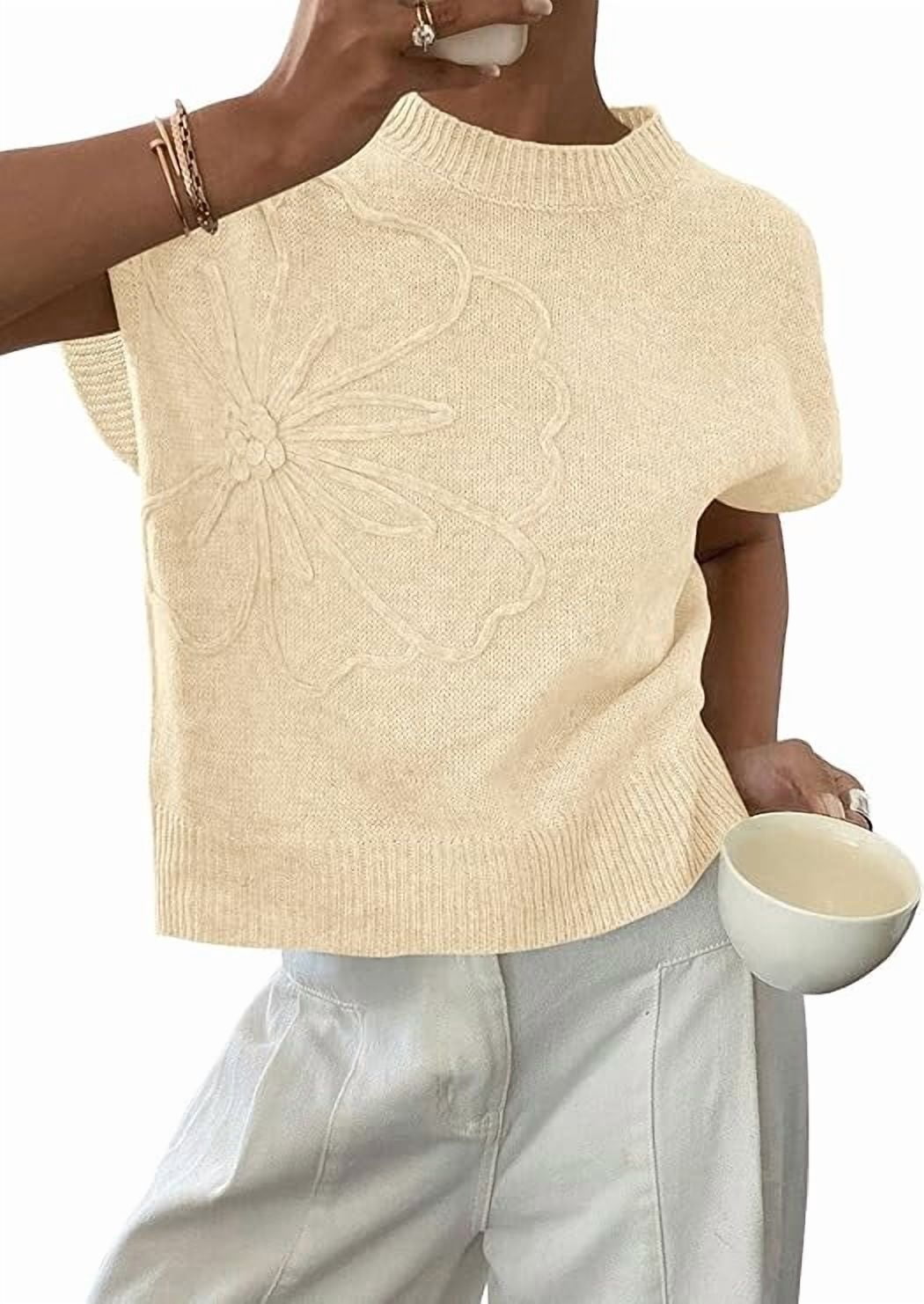 PRETTYGARDEN Women's Spring Sweater Vest Trendy Flower Knit Short Sleeve Cute Pullover Tank Tops Summer Fashion Clothing