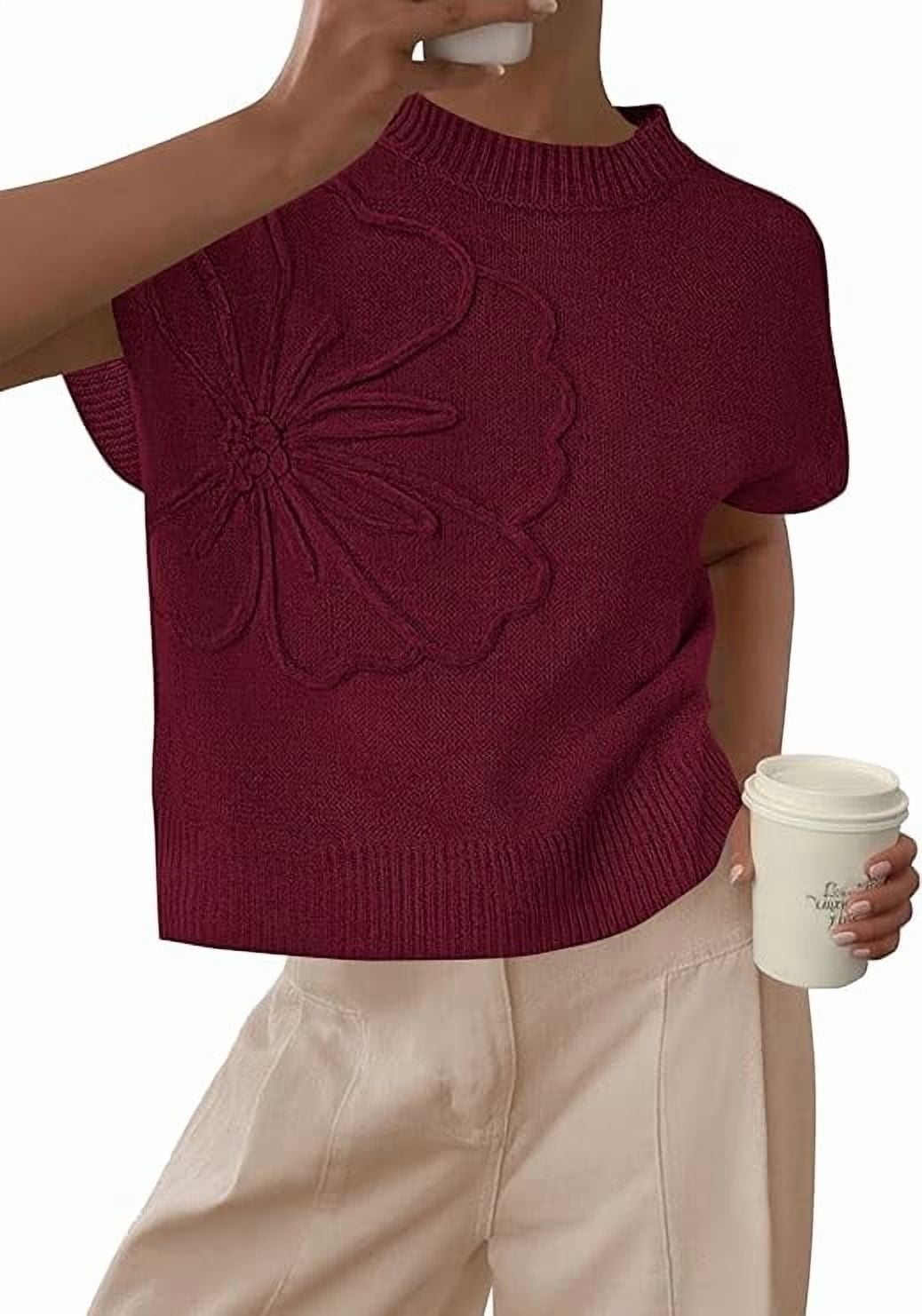 PRETTYGARDEN Women's Spring Sweater Vest Trendy Flower Knit Short Sleeve Cute Pullover Tank Tops Summer Fashion Clothing