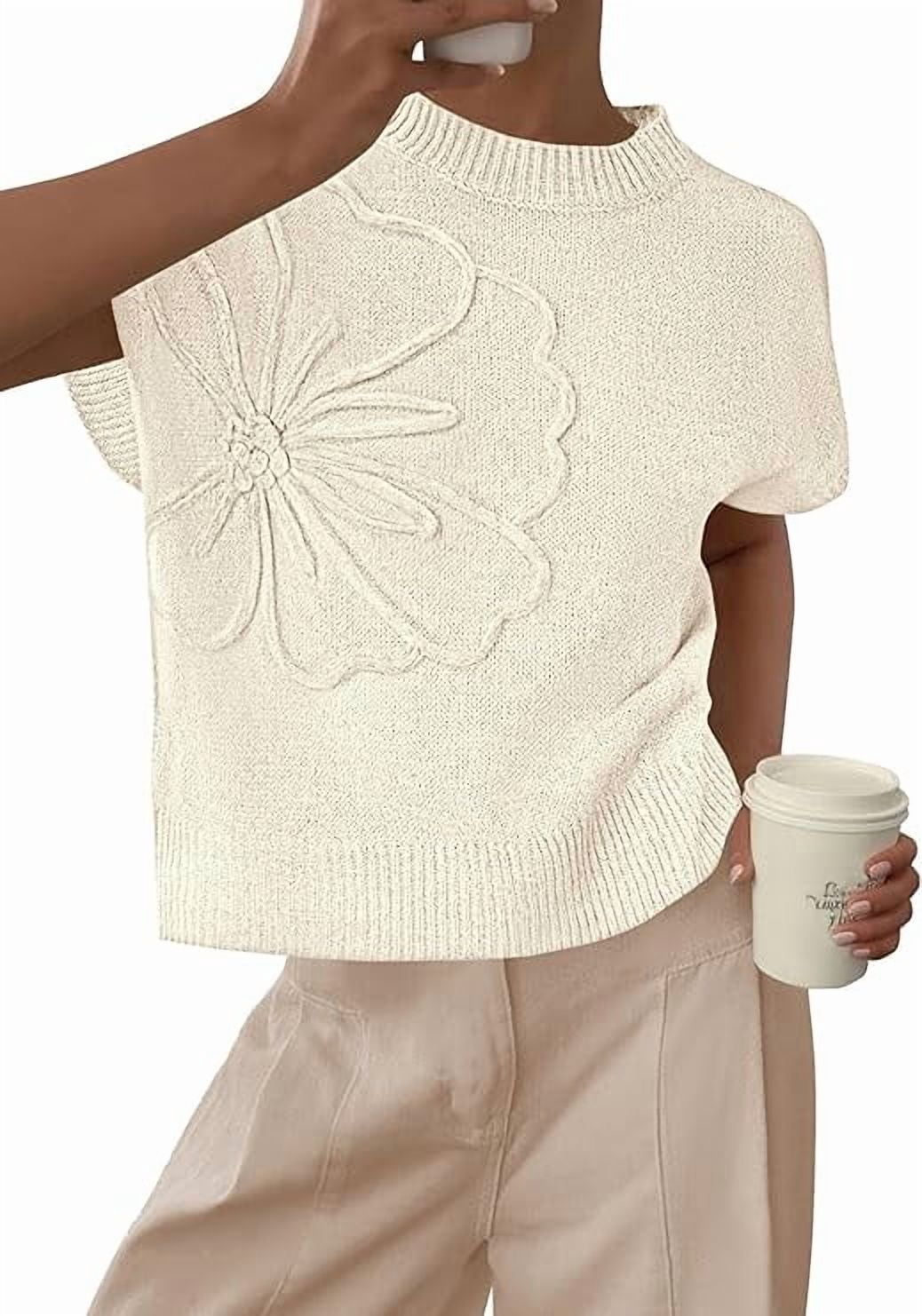 PRETTYGARDEN Women's Spring Sweater Vest Trendy Flower Knit Short Sleeve Cute Pullover Tank Tops Summer Fashion Clothing