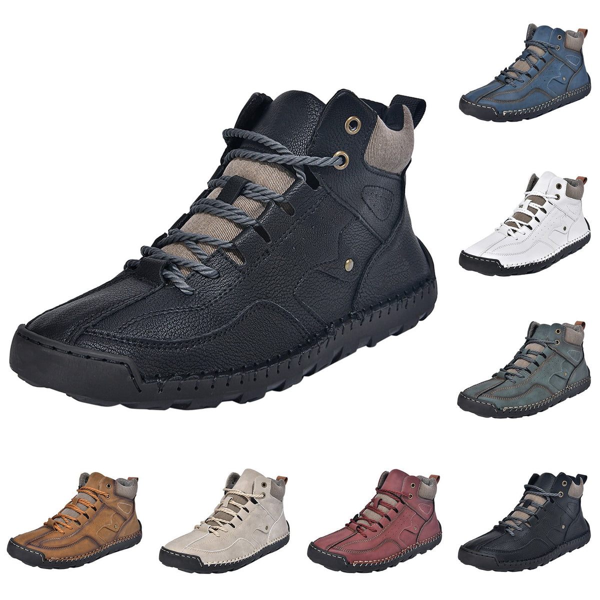 RotHome Men's Casual Outdoor Chukka Boots Hand-Stitched Leather High Top Walking Shoes with Non-Slip Rubber Sole for Daily Work and Travel, Wine, Size 6
