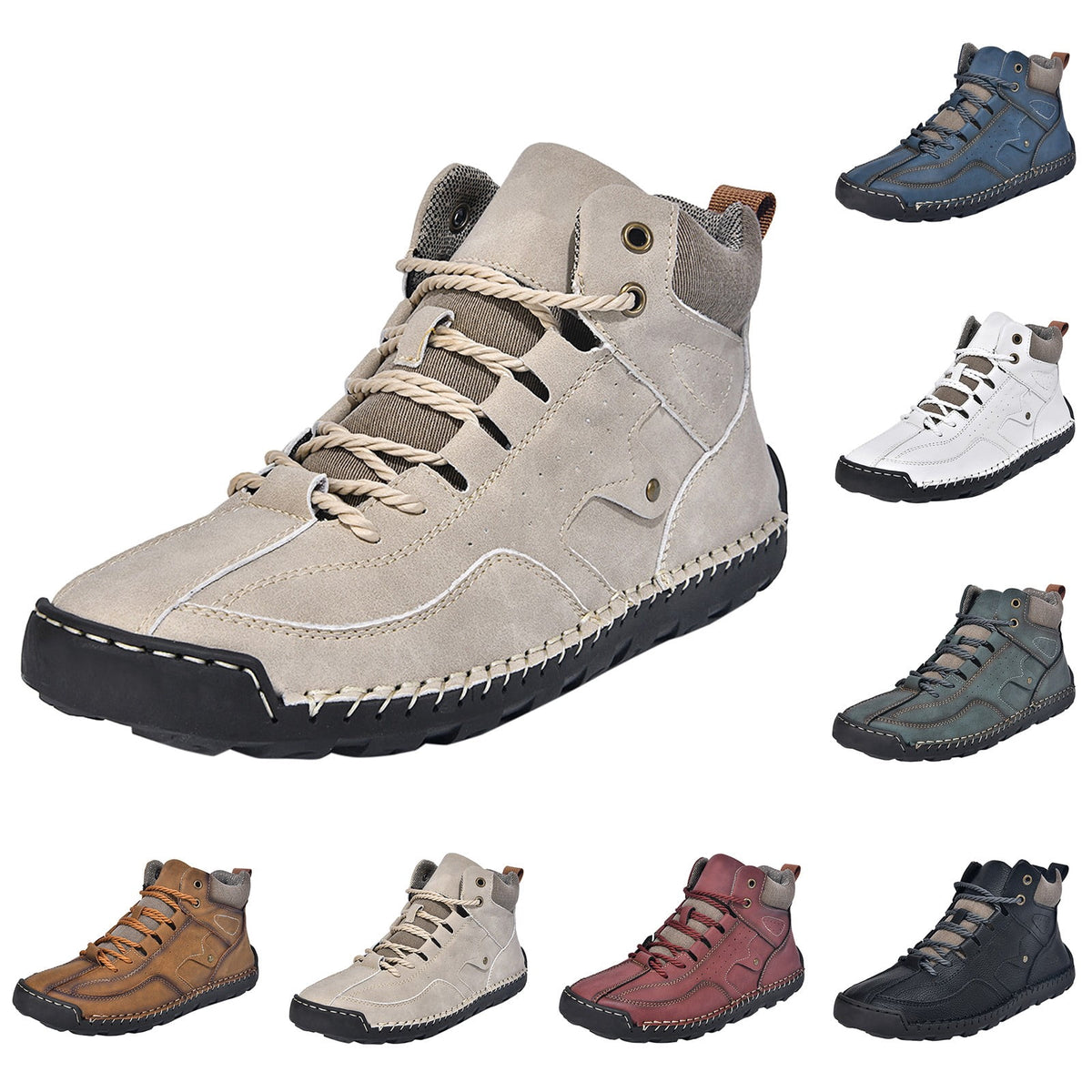 RotHome Men's Casual Outdoor Chukka Boots Hand-Stitched Leather High Top Walking Shoes with Non-Slip Rubber Sole for Daily Work and Travel, Wine, Size 6