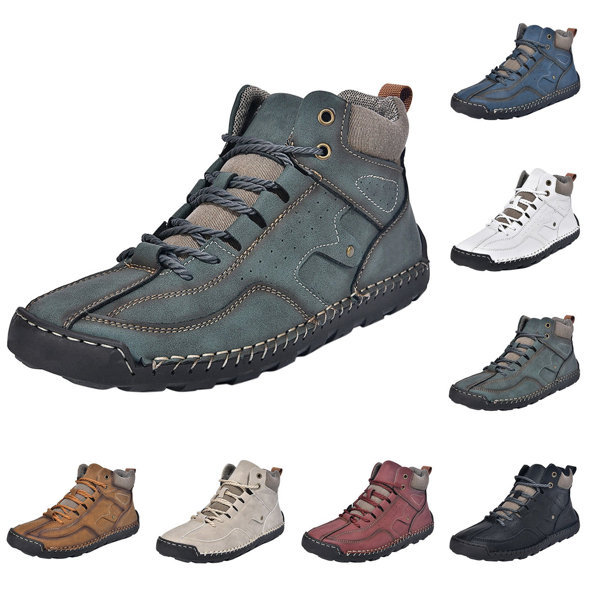 RotHome Men's Casual Outdoor Chukka Boots Hand-Stitched Leather High Top Walking Shoes with Non-Slip Rubber Sole for Daily Work and Travel, Wine, Size 6