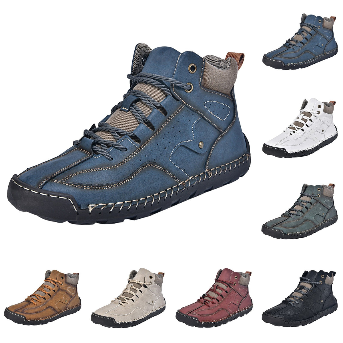 RotHome Men's Casual Outdoor Chukka Boots Hand-Stitched Leather High Top Walking Shoes with Non-Slip Rubber Sole for Daily Work and Travel, Wine, Size 6