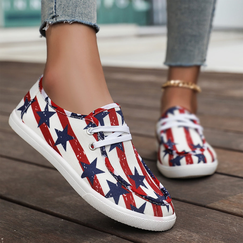 Women's Wally Patriotic Slip On Shoe | Lightweight Canvas Loafers with No Tie Laces