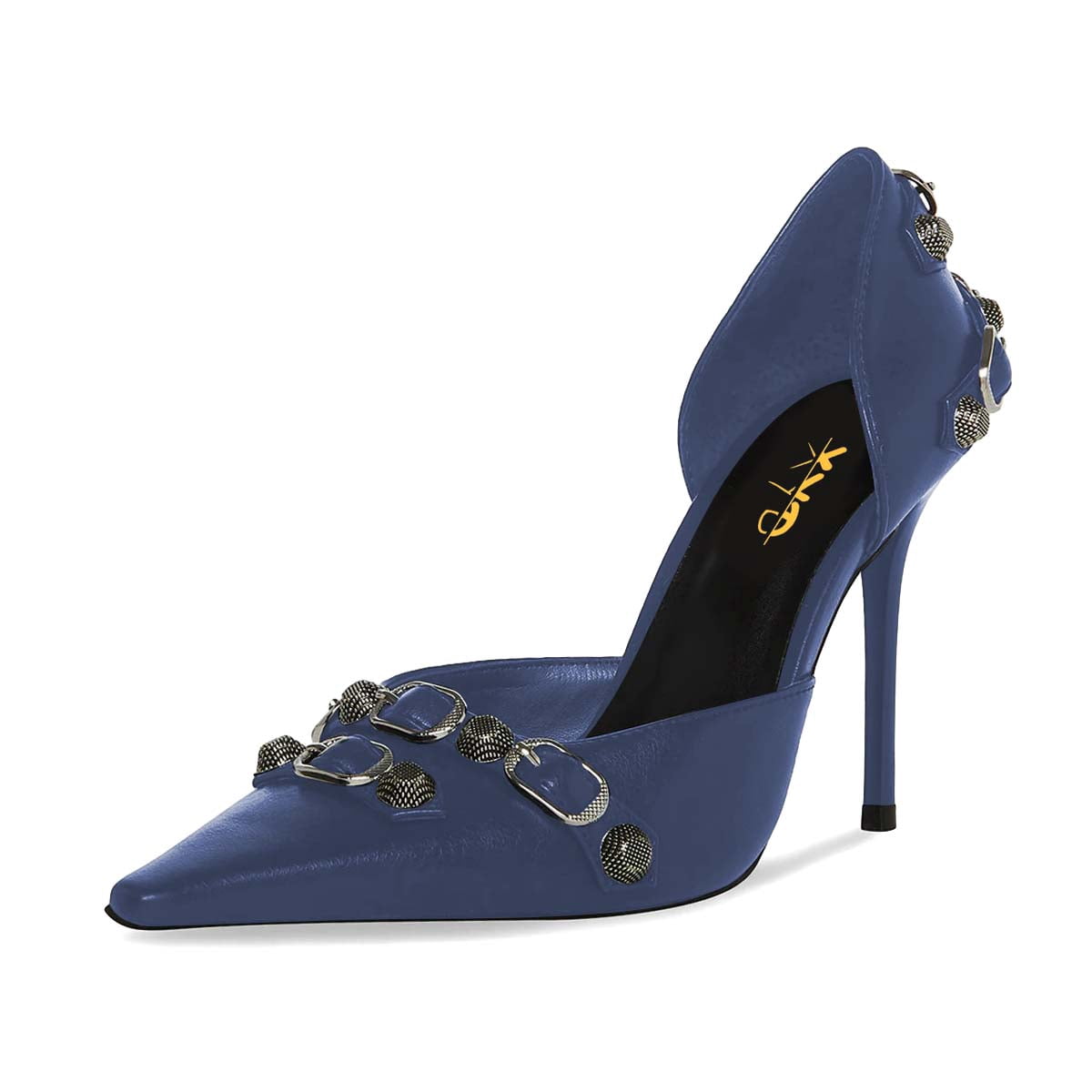 XYD Women Fashion Stiletto High Heels D'Orsay Pumps Closed Pointed Toe Studs Buckles Night Club Party Shoes Size 9 Purple