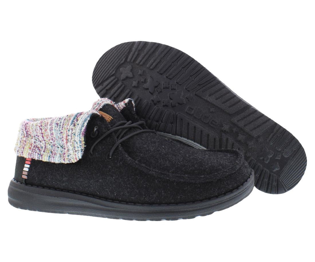 Hey Dude Wendy Fold Youth Felted Cozy Black Size 5 Girl's Loafers Girl's Slip On Shoes Comfortable & Light Weight